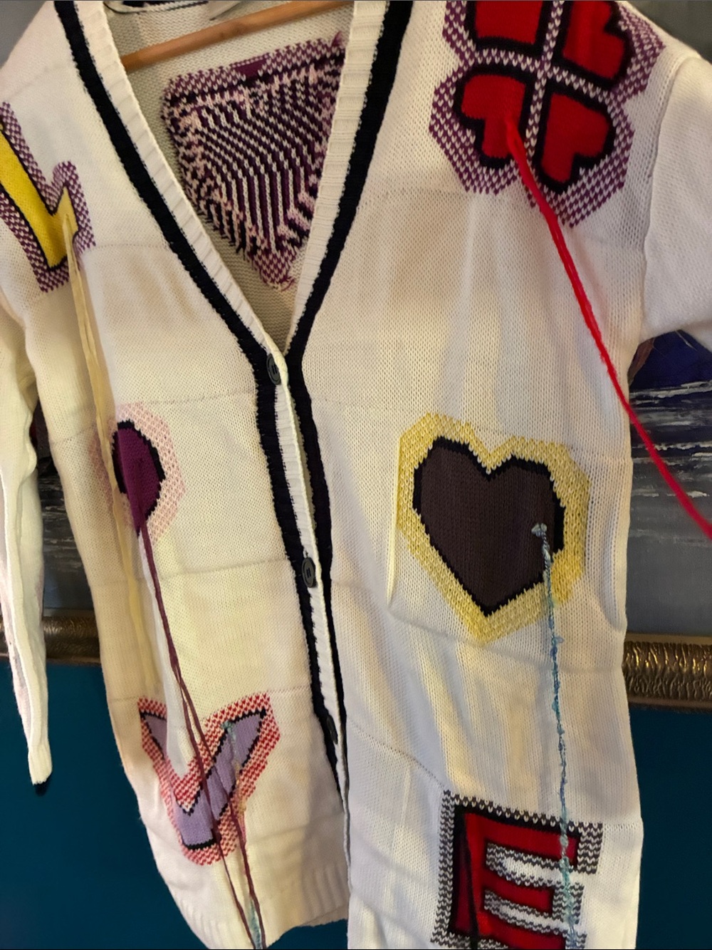 Karen Millen White Patchwork Heart & Letter Button Cardigan - Picture 7 of 12